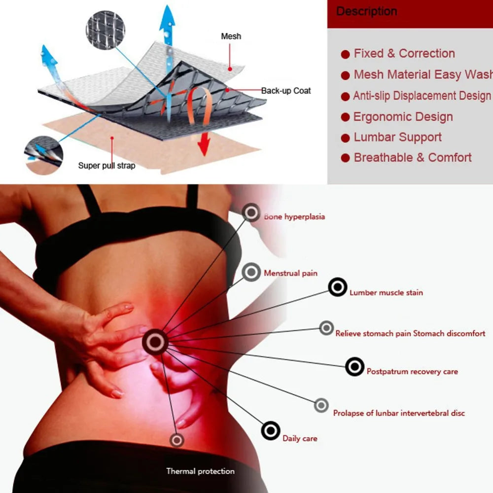 Tourmaline Self-Heating Lower Back Brace Magnetic Therapy Lumbar Brace Back Support Belt