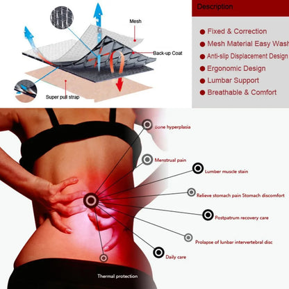 Tourmaline Self-Heating Lower Back Brace Magnetic Therapy Lumbar Brace Back Support Belt
